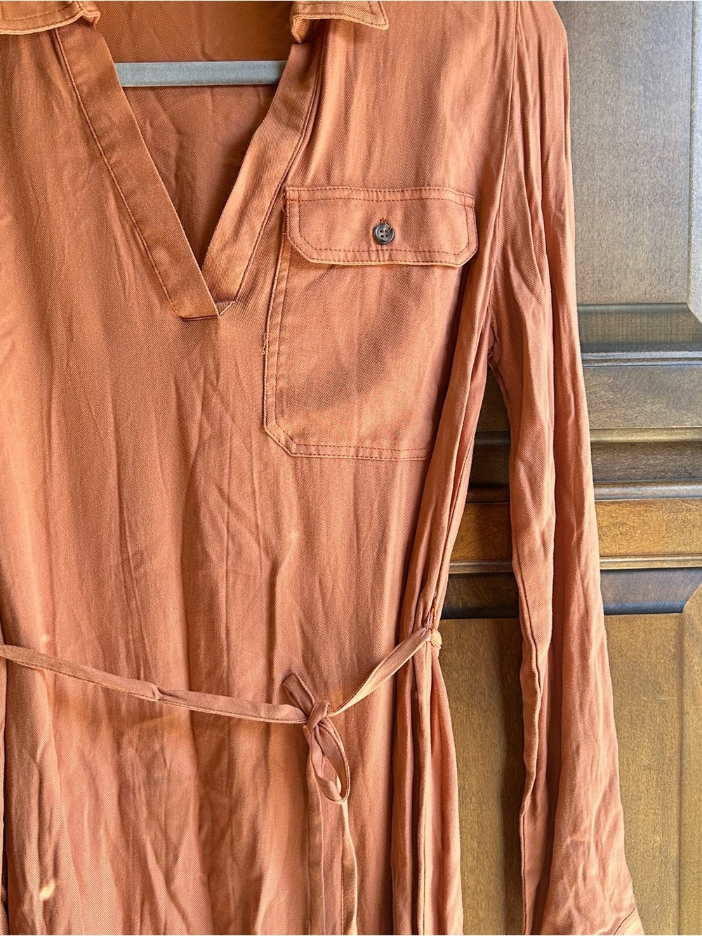 🌸No Comment long-sleeve peach V-neck shirt dress Size small - Picture 4 of 10
